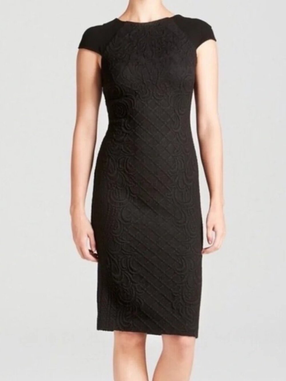 Tory Burch Women's Kiersten Cap Sleeve Quilted Bodycon Black Dress Size Small